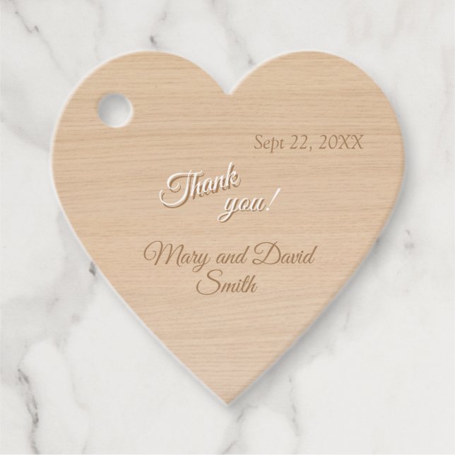 Light Pine Wood Thank You Wedding Favour Tag (Front)