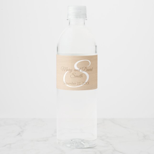Light Pine Wood Wedding Water Bottle Label (Front)