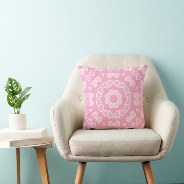 Light Pink Abstract Heart Pattern Throw Pillow (Chair)