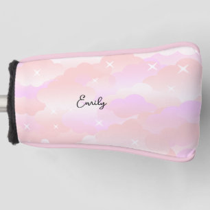 Light Pink Aesthetic fluffy clouds custom name Golf Head Cover