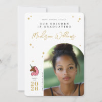 Light Pink Afro Unicorn Graduation Announcement