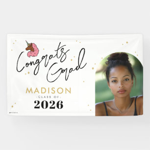 Light Pink Afro Unicorn Graduation Banner