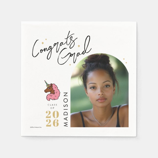 Light Pink Afro Unicorn Graduation Napkin (Front)