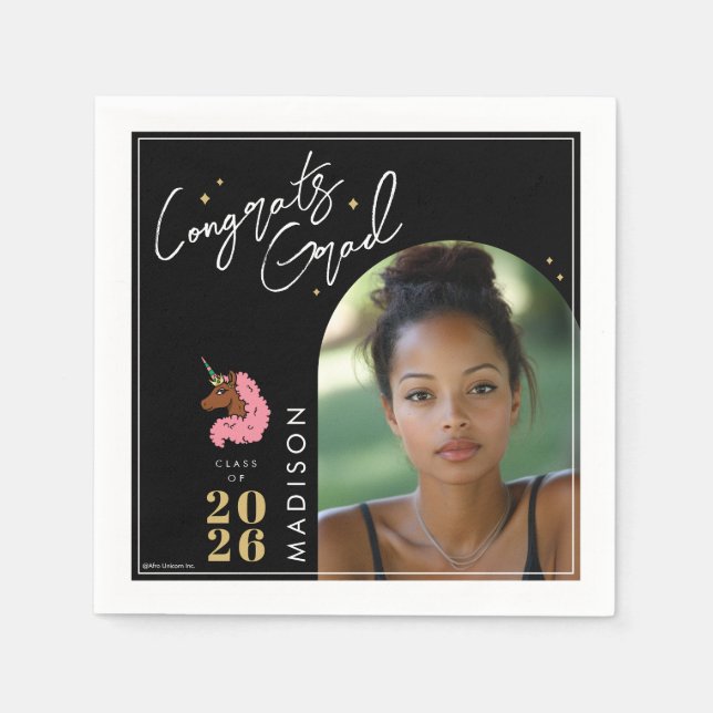 Light Pink Afro Unicorn Graduation Napkin (Front)