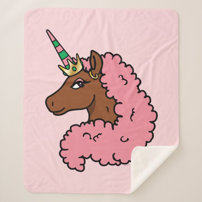 Light Pink Afro Unicorn Sherpa Blanket (Front)