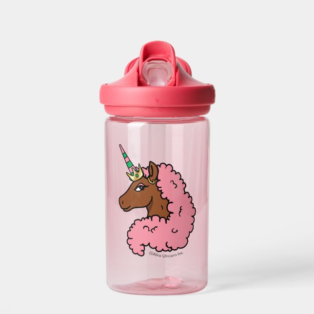 Light Pink Afro Unicorn Water Bottle (Front)