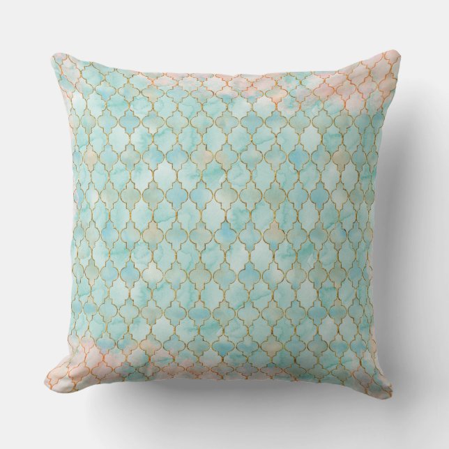 Light pink and Aqua Maroccan pattern Cushion (Front)
