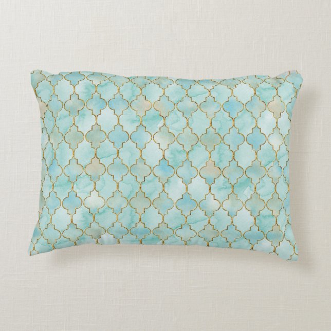 Light pink and Aqua Maroccan pattern Decorative Cushion (Back)