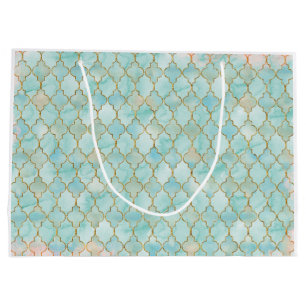 Light pink and Aqua Maroccan pattern Large Gift Bag