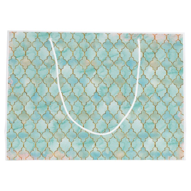 Light pink and Aqua Maroccan pattern Large Gift Bag (Back)