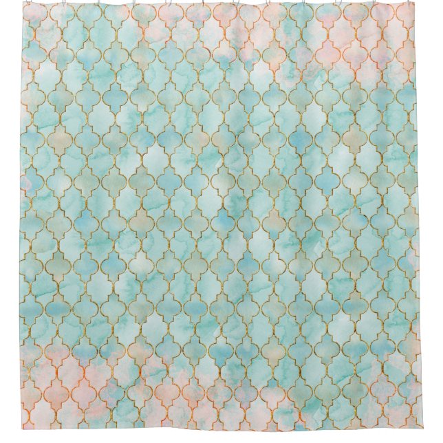Light pink and Aqua Maroccan pattern Shower Curtain (Front)