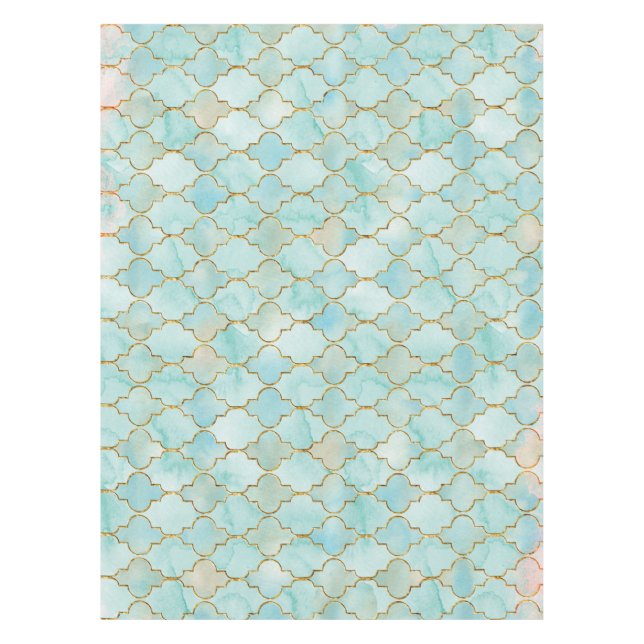 Light pink and Aqua Maroccan pattern Tablecloth (Front)