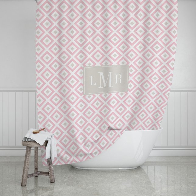 Light Pink and Beige Geometric Monogram Shower Curtain (Creator Uploaded)