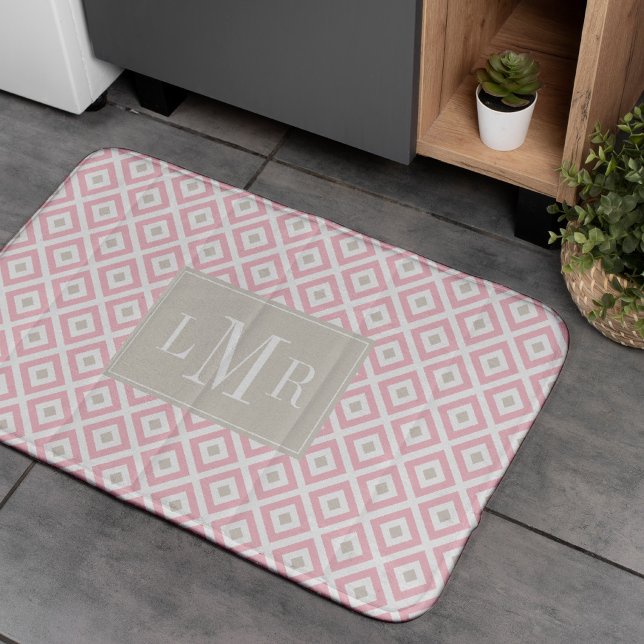 Light Pink and Beige Modern Monogram Bath Mat (Creator Uploaded)