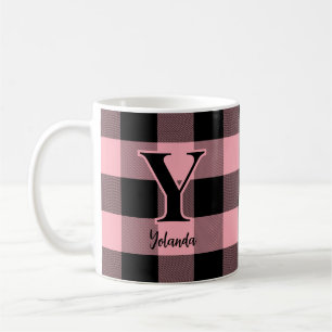 Light Pink and Black Buffalo Plaid Custom Coffee Mug