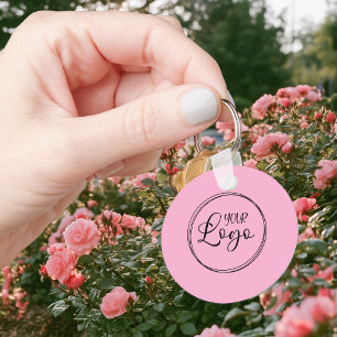 Light Pink and Black Logo Minimalist QR Code Key Ring