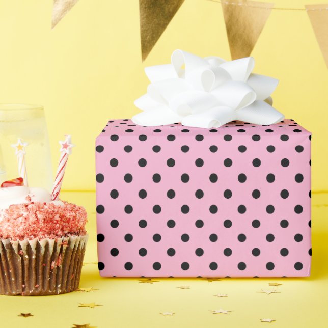Light Pink and Black Polka Dots Wrapping Paper (Birthday Party)
