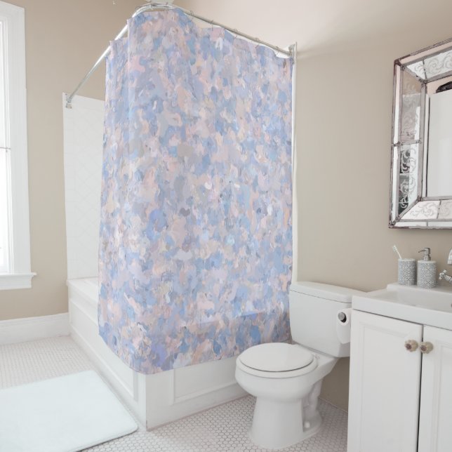 Light Pink and Blue Popcorn 4647 Shower Curtain (In Situ)