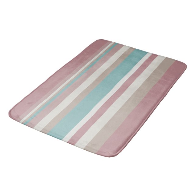 Light Pink and Blue Stripes   Bath Mat (Angled)