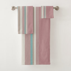Light Pink and Blue Stripes Bath Towel Set