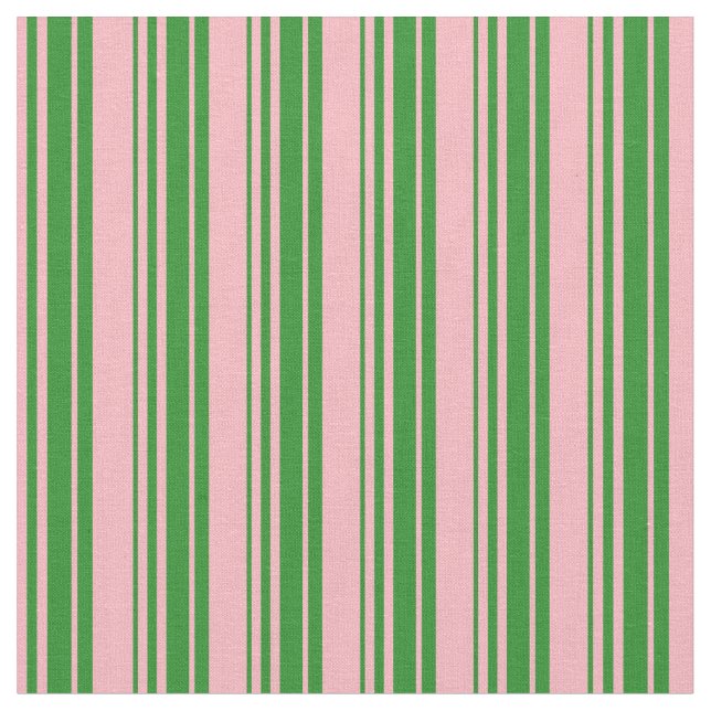 Light Pink and Forest Green Stripes Pattern Fabric (Close Up)