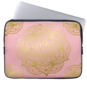 Light Pink and Gold Mandala Pattern Laptop Sleeve