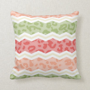 Light Pink and Green Leopard Print Cushion