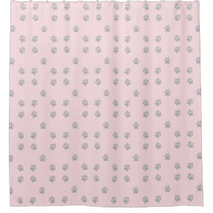 Light Pink and Grey Paw Print Shower Curtain