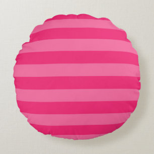 Light Pink and Hot Pink Stripes Round Cushion