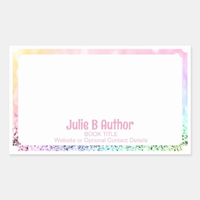 Light Pink and Purple Glitter Book Signing Plate Rectangular Sticker (Front)