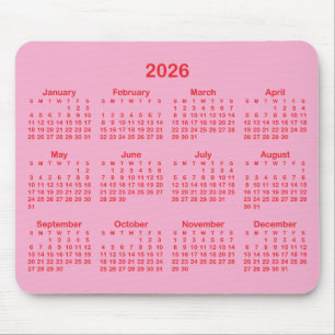 Light Pink and Red 2026 Calendar Mouse Pad