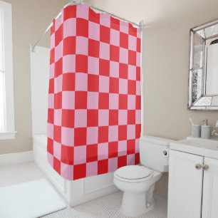 Light Pink and Red Chequered Shower Curtain