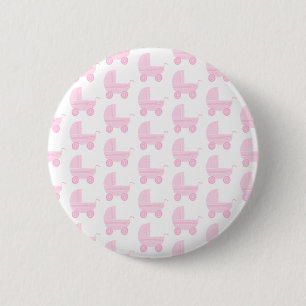 Light Pink and White Baby Stroller Pattern. 6 Cm Round Badge