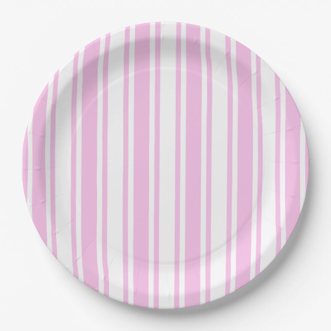 Light pink and white candy stripes paper plate (Front)