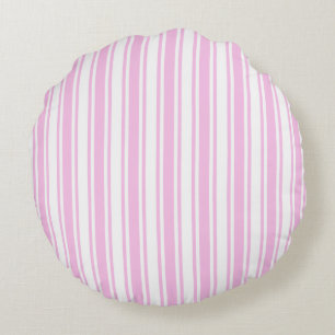 Light pink and white candy stripes round cushion