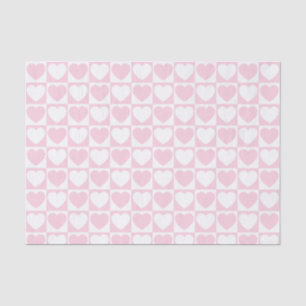 Light Pink and White Chequered Pattern With Hearts Tissue Paper