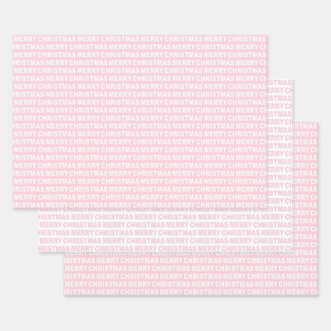 Light Pink and White Christmas Typography Wrapping Paper Sheet (Set)