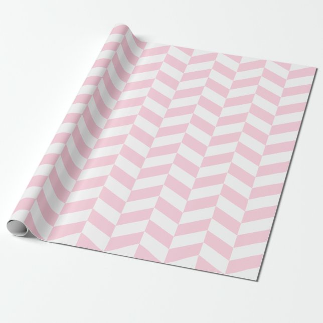 Light Pink and White Extra Large Herringbone Wrapping Paper (Unrolled)