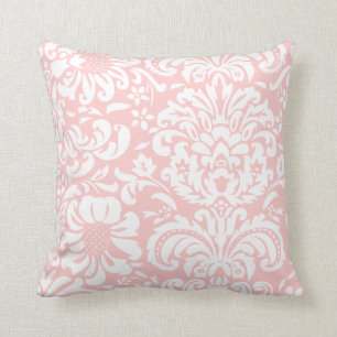 Light Pink and White Floral Damask Cushion