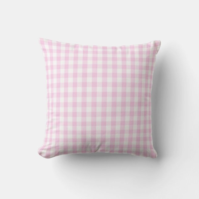 light pink and white gingham pattern preppy girly cushion (Front)