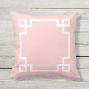 Light Pink and White Greek Key Outdoor Cushion