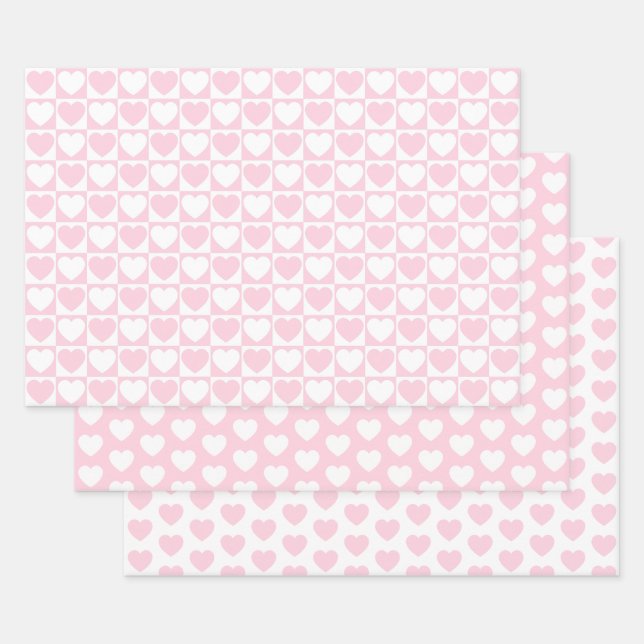Light Pink and White Hearts Wrapping Paper Sheet (Set)