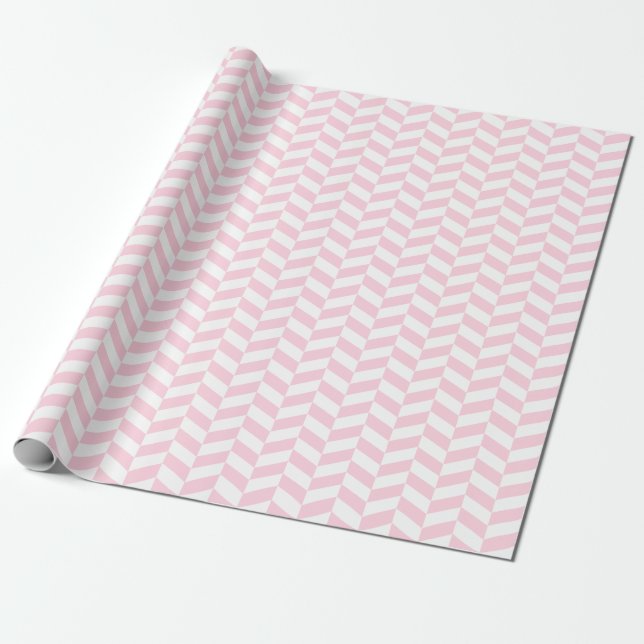 Light Pink and White Herringbone Wrapping Paper (Unrolled)
