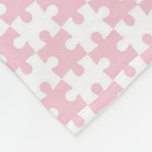 Light Pink and White Jigsaw  Puzzle Piece Pattern Fleece Blanket