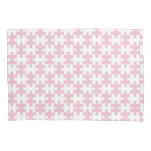 Light Pink and White Jigsaw  Puzzle Piece Pattern Pillowcase