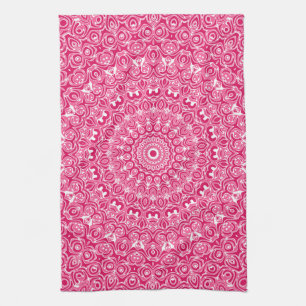Light Pink and White Mandala Design Kaleidoscope Tea Towel