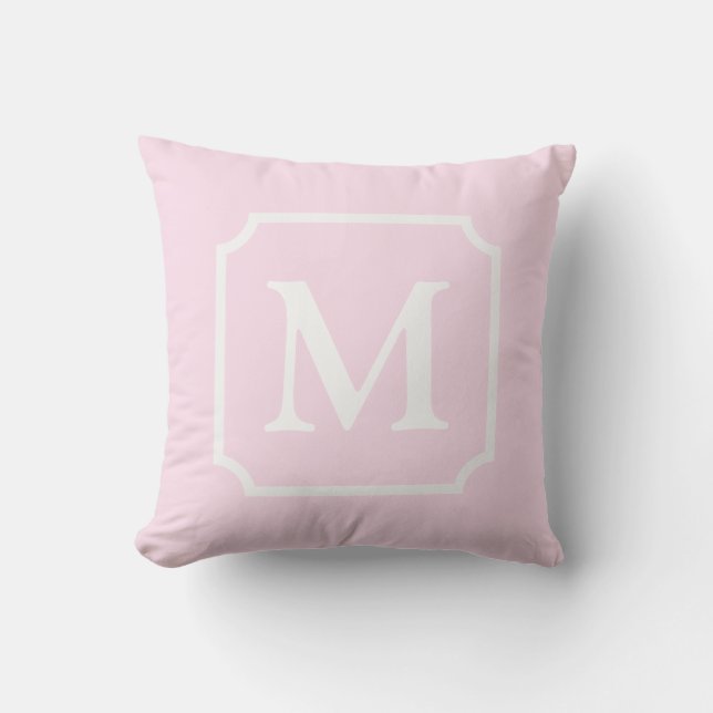 Light Pink and White Notched Monogram Cabana  Cushion (Front)