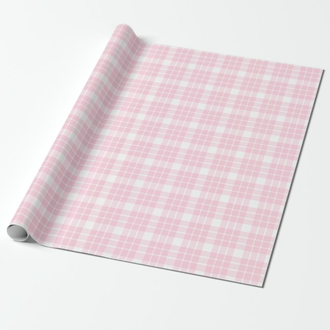 Light Pink and White Plaid Wrapping Paper (Unrolled)