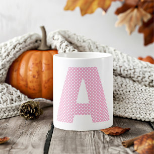 Light Pink and White Polka Dot Bold Monogram Coffee Mug