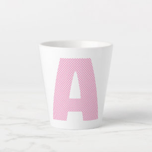 Light Pink and White Polka Dot Bold Monogram Latte Mug